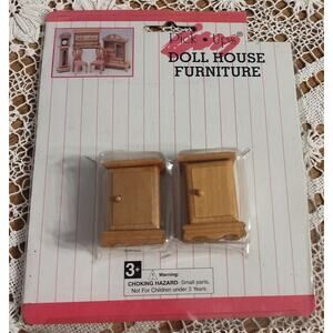New in Package Vtg. Doll House Furniture Light Brown Nightstands New Old Stock